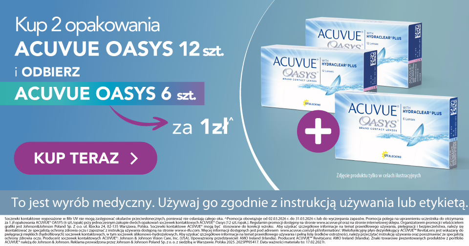 Obraz główny do promocji - Kup 2x opakowanie Acuvue Oasys z Hydraclear 12szt, i zgarnij dodatkowe opakowanie 6 szt. za 1zł!